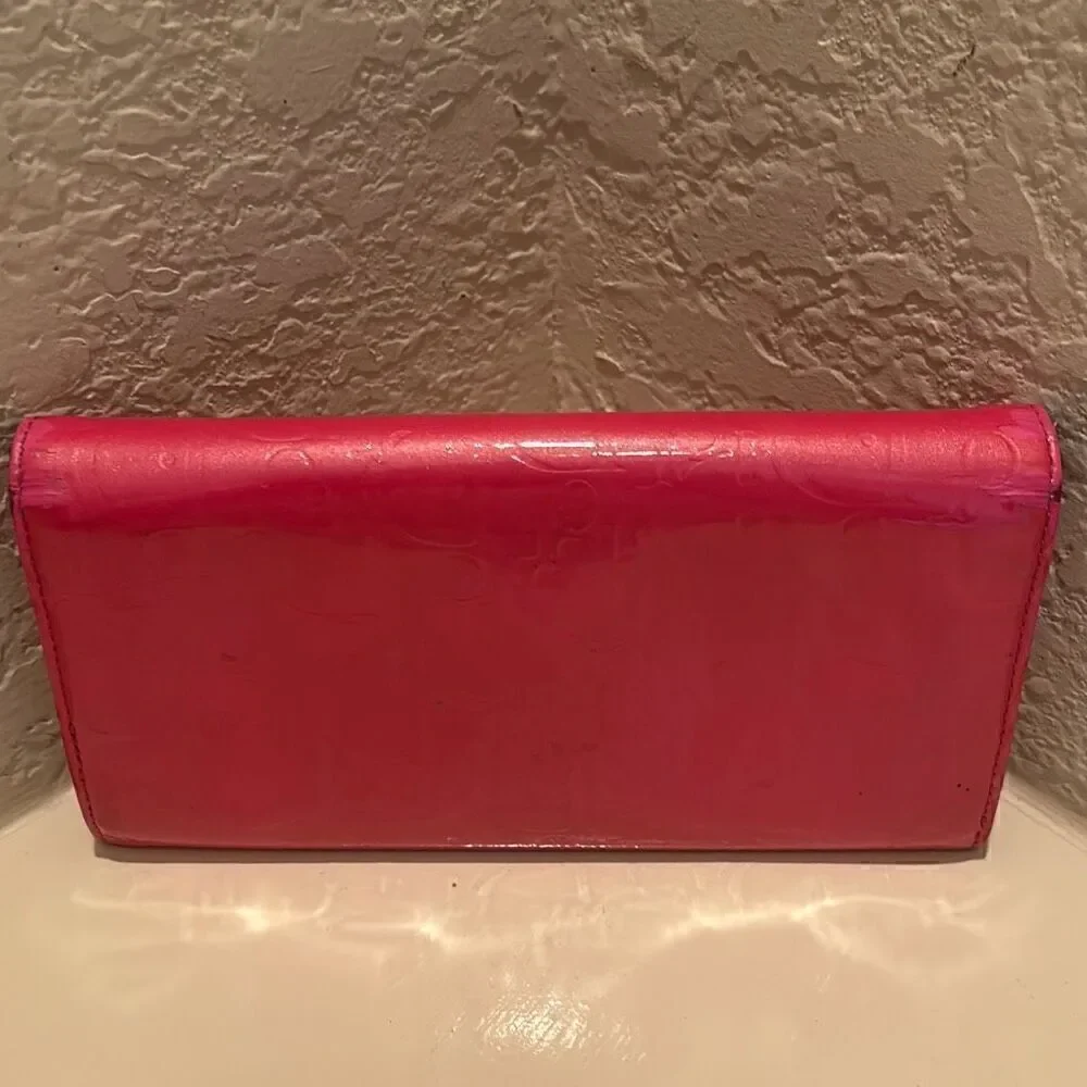 Dior Women's Ultimate Continental Long Wallet Red Patent Logo Embossed Trendy